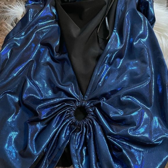 Zara Blue Metallic Bodysuit - Picture 6 of 7